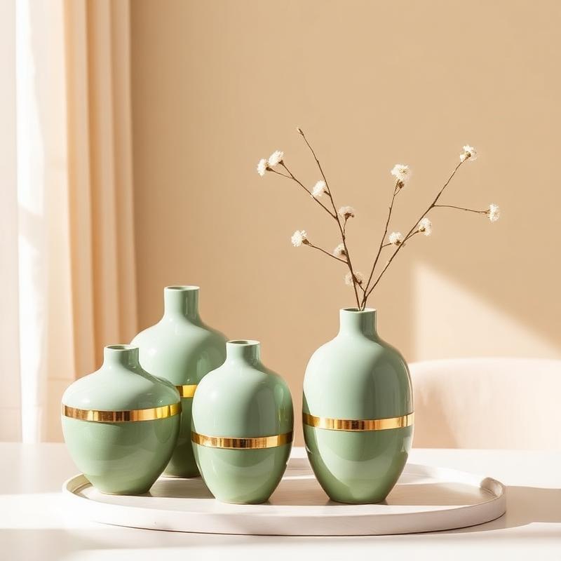 Conjunto de Vasos Cerâmica com Detalhe Dourado